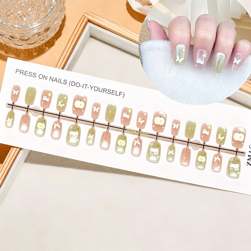 Cartoon Cute Cat-Eye Short Nail Art with Sweet Butterfly Design, Pure Handmade, Adorable, Skin-Brightening, Girly, High-End Nail Art