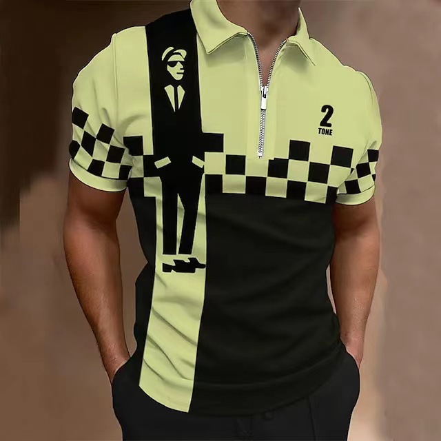 Polo homme avec motif numérique 3d et fermeture éclair_voghion.com