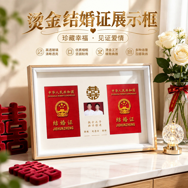 Factory Direct Delivery of New Chinese-Style Wooden Wedding Certificate Photo Frames, Registration Photo Display Stands, and Storage for Couples' Jewelry Stores and Bridal Boutiques Factory Direct Delivery of New Chinese-Style Wooden Wedding Certificate Photo Frames, Registration Photo Display Stands, and Storage for Couples' Jewelry Stores and Bridal Boutiques