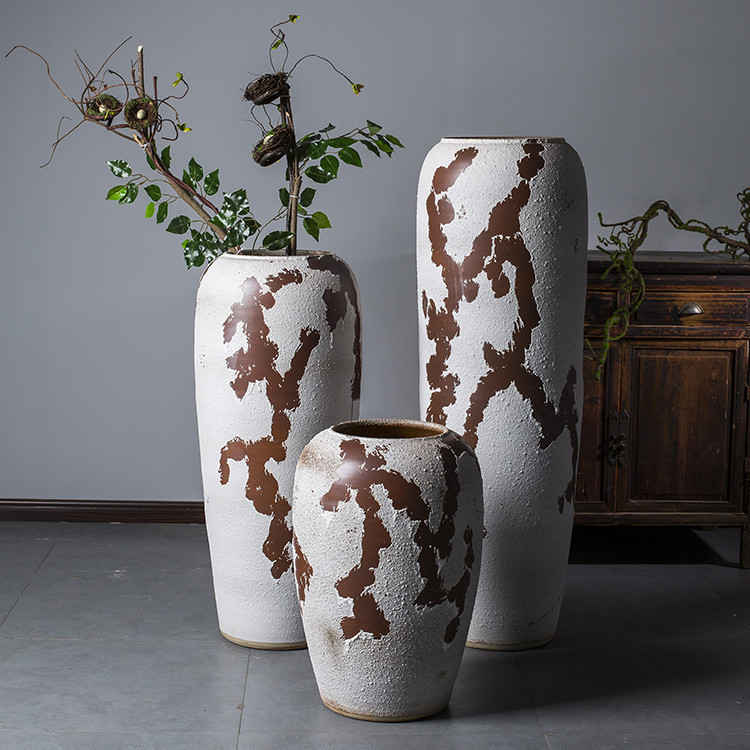 Zen Retro Coarse Pottery Old Folk Hotel Restaurant Courtyard Home House Ornaments Floor-standing Large Vase Pottery Pot