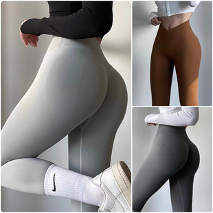 European and American Cross-Waist Hip-Lifting Fitness Pants Tight Running Sports Yoga Pants Peach Hip Training Pants 1679