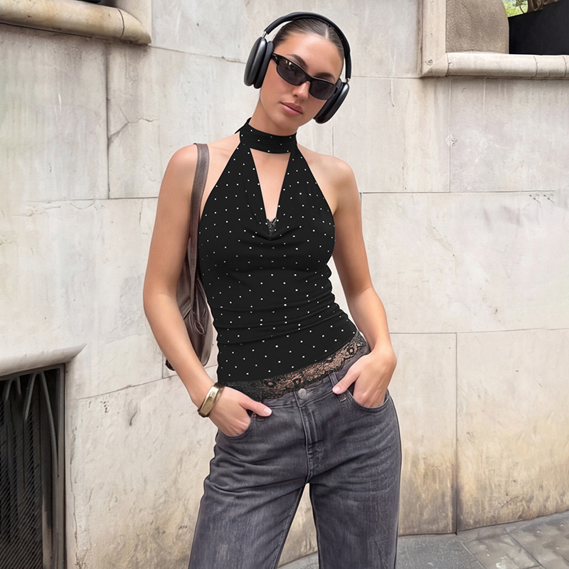 European And American Women's Clothing 2026 Summer New Fashion Polka Dot Lace Slim-fit Versatile Backless Strap-up Tube Top_ecoleips.com