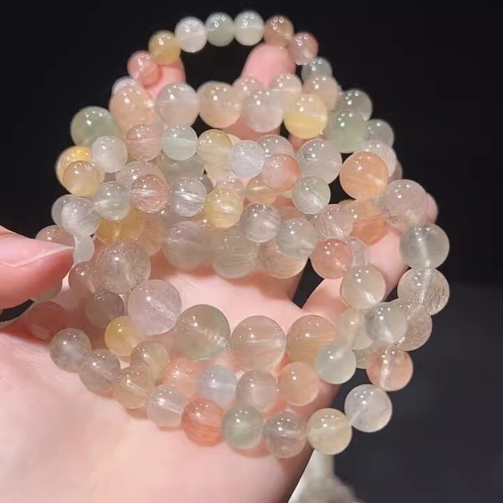 水晶手链女碧玺超七极光水晶饰品手串手镯金运石紫兔毛海蓝宝哚月|undefined