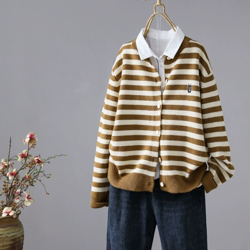 Повседневный трикотажный кардиган в полоску женский весенний и осенний новый корейский дикий свободный ленивый мягкий клейкий свитер топ