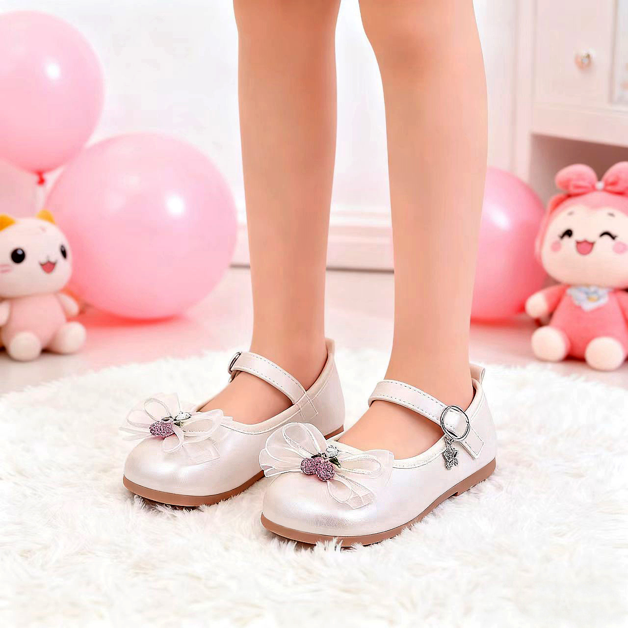 Zapatos de princesa de moda para niñas 2026 primavera y otoño nuevos zapatos de suela suave para niños zapatos de arco de cuero multifuncionales zapatos casuales