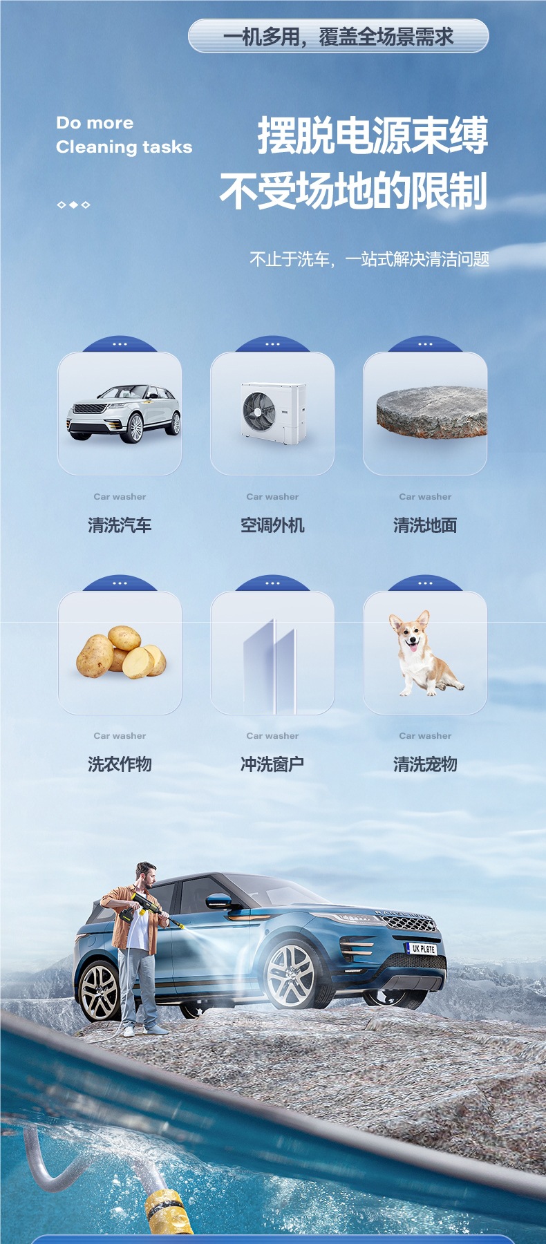 Wireless Car Washing Machine High-Pressure Water Gun Car Household Portable Lithium Battery Powerful Supercharged Rechargeable Cleaning Artifact