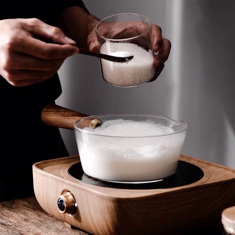 Condimento de vidrio de madera de acacia Jar condimento de cocina condimento caja hogar cocina azúcar y sal tarro condimento con cuchara traje combinación