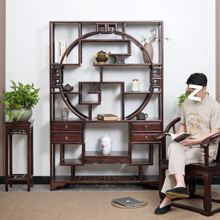 Solid Wood New Chinese-Style Multi-Treasure Cabinet Tea Room Display Cabinet Ornament Partition Shelf Modern Minimalist Wine Cabinet