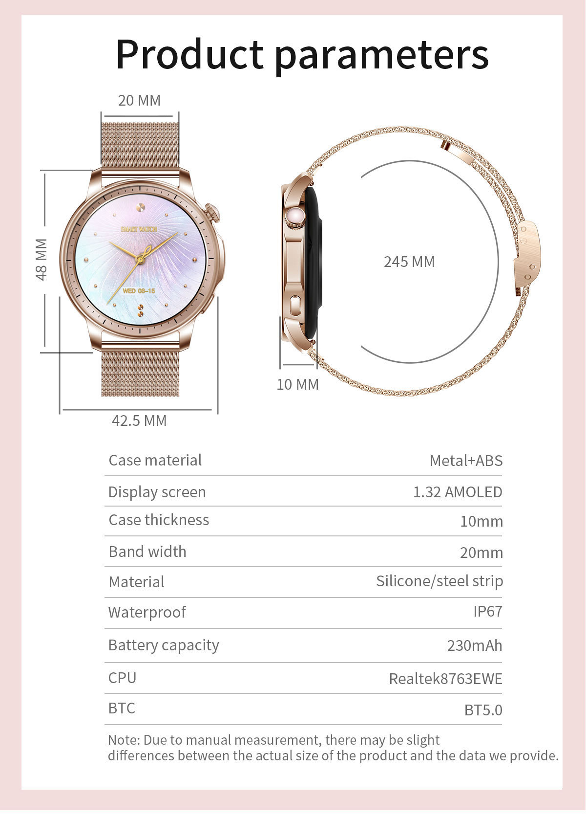 New V65 smartwatch, AMOLED screen, waterproof, smart reminder, Bluetooth, sports watch, ladies' bracelet undefined