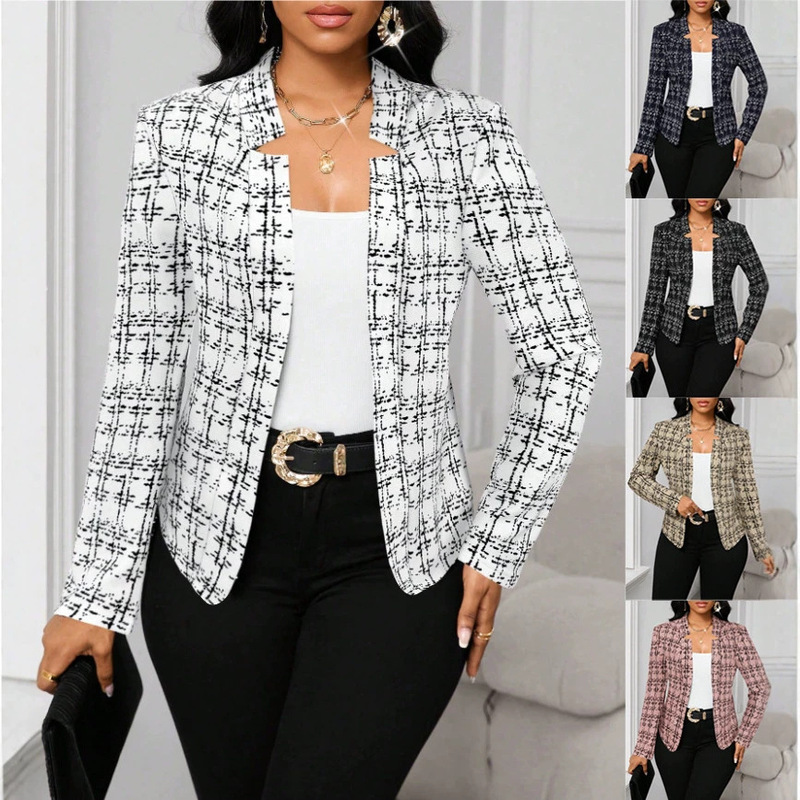 2025 Autumn/Winter Amazon Cross-Border European and American Women's Clothing Cardigan Slim Fit Chanel Style Plaid Blazer 2025 Autumn/Winter Amazon Cross-Border European and American Women's Clothing Cardigan Slim Fit Chanel Style Plaid Blazer