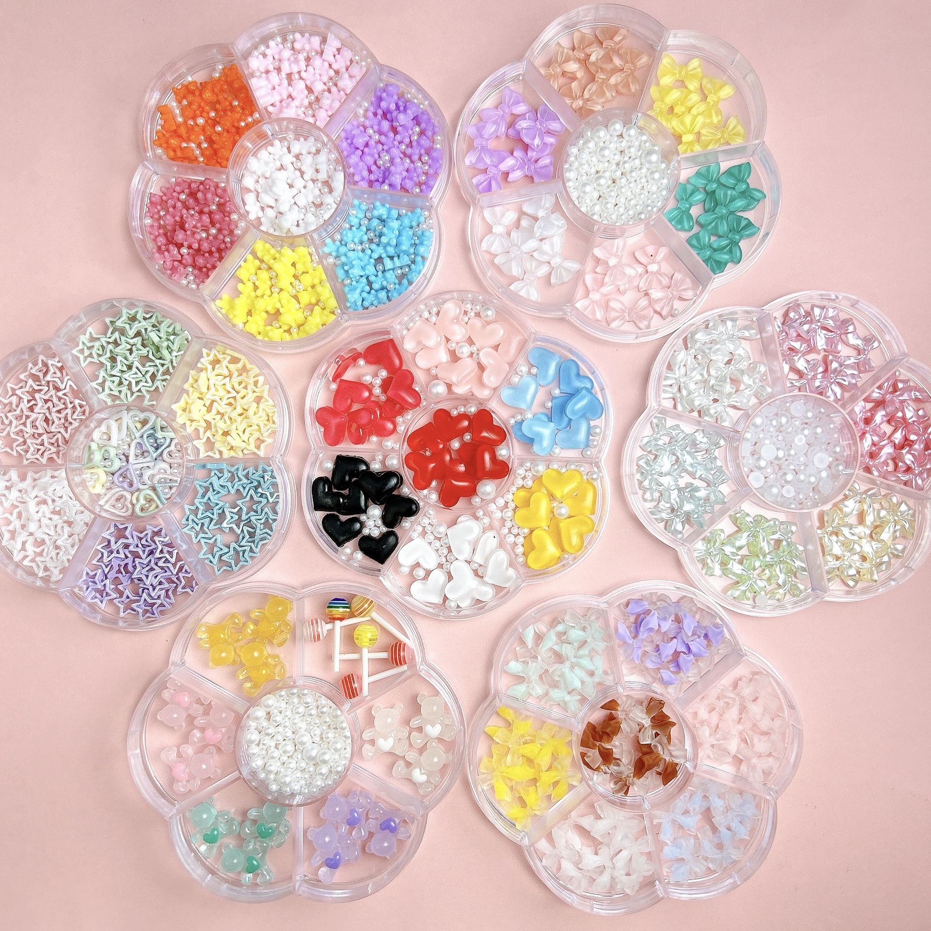 30g Weight Nail Decoration Accessories Nail Supplies 1 Set Quantity Resin Material Bow Knot Pattern Simple Style Style 7-Grid Mixed Bow Pearl Nail Beauty Ornament Girl's  Style Mini Small Bow Tie Nail Material Package Box 1
