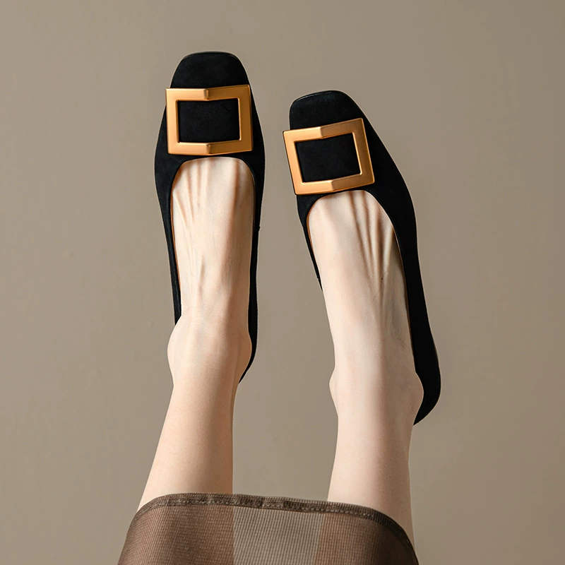 Французские винтажные туфли на плоской подошве с металлической квадратной пряжкой, женские туфли с квадратным носком и мягкой подошвой, обувь из фасоли, пригородная Рабочая обувь