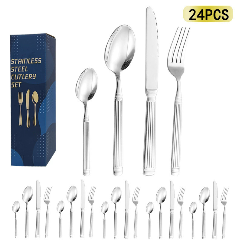 アマゾンステンレスナイフフォークスプーン高級西食器ローマ柱直紋甜品スプーンセットホテルステーキナイフフォーク|undefined