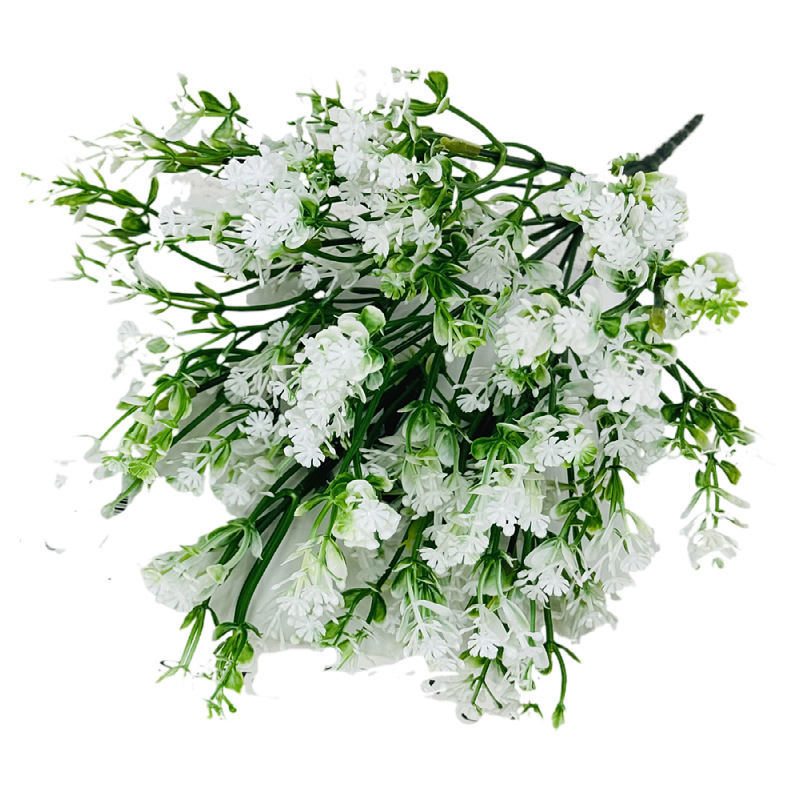 Flores Decorativas Artificiales de Gypsophila, Ramo de Flores Falsas de Plástico de 6 Ramas, Color Blanco Nieve, Fabricante Mayorista en Existencia, Ramo Decorativo