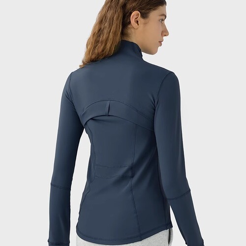 LULU Cardigan Women's Nude Fitness Wear Stand Collar Long Sleeve Jacket Shapewear Sports Running Tight Top Yoga Wear