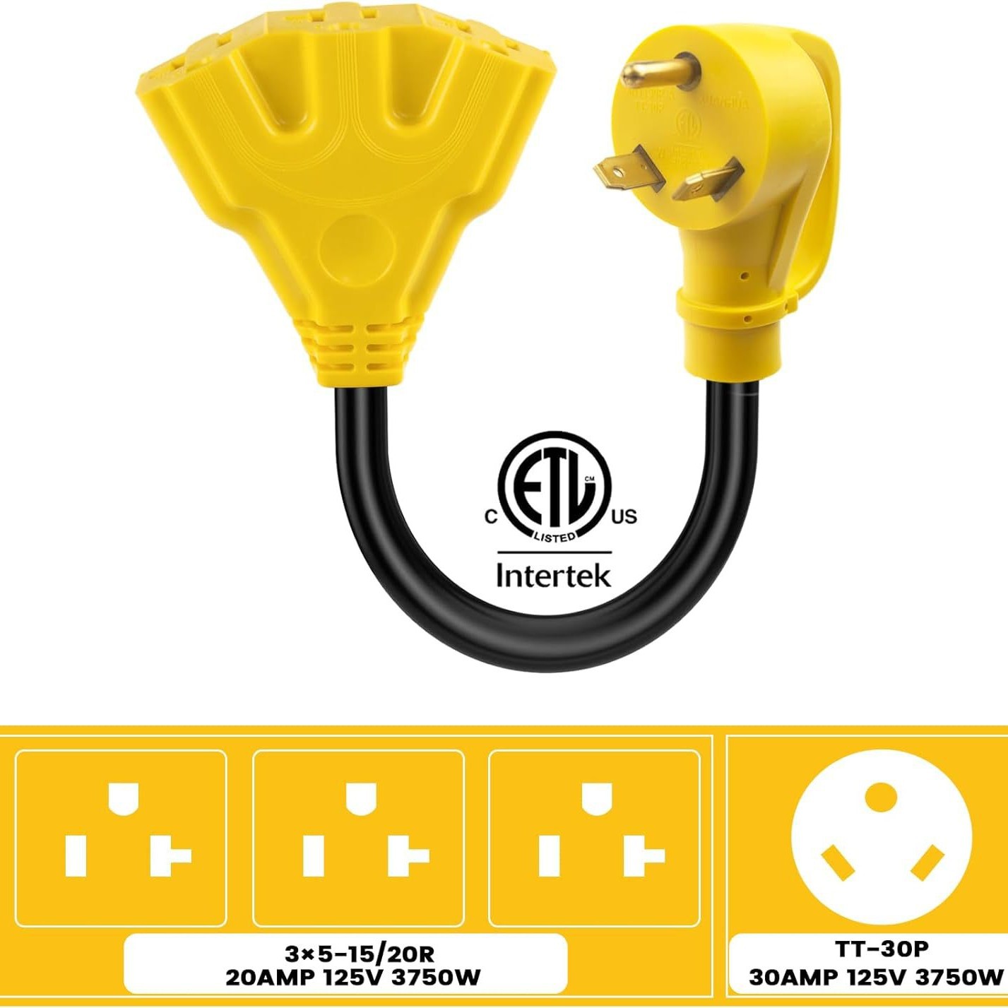 厂家供应亚马逊同款电源线插头，TT-30P to 3X5-20R 电源线插头
