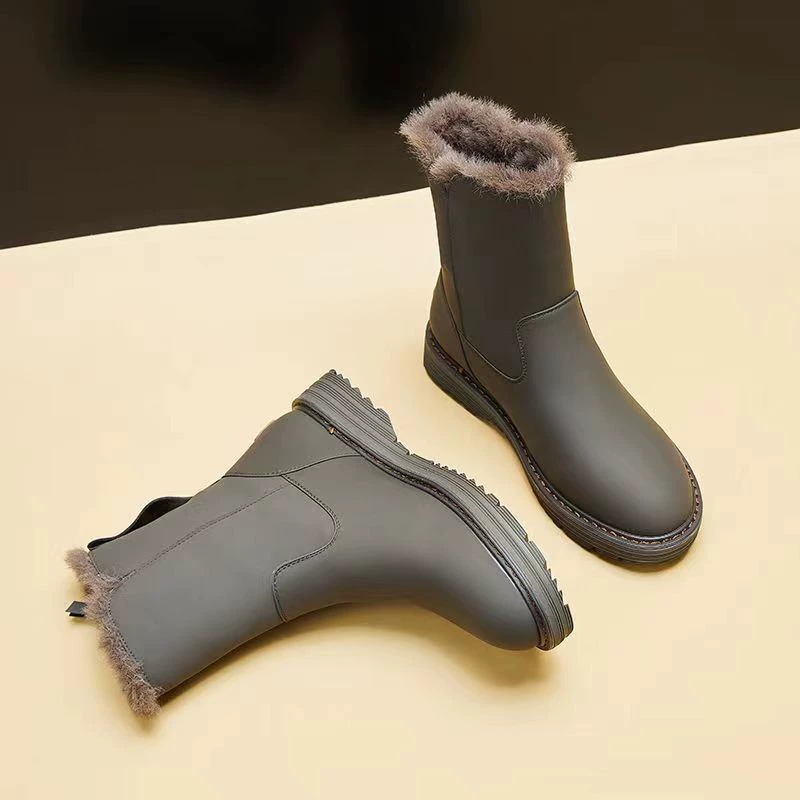 Ботинки в стиле Martens, утеплённые мехом, нескользящая подошва, зимние сапоги на молнии, для мамы