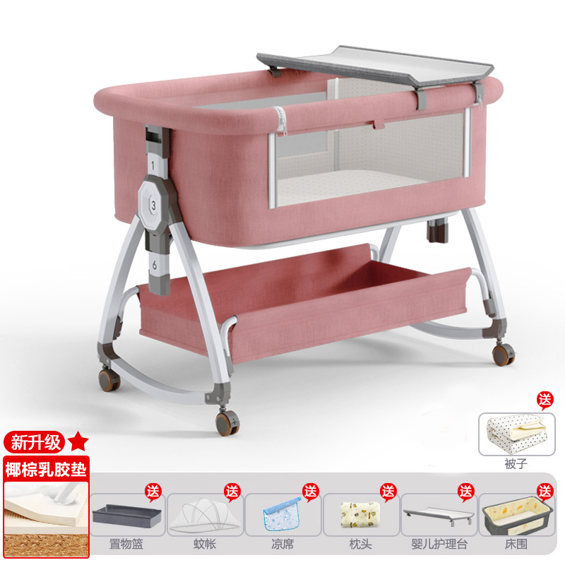 Cuna de bebé recién nacido cama costura Cama grande Baby Shaker BB cama de los niños cuna cama multifuncional móvil plegable image 62