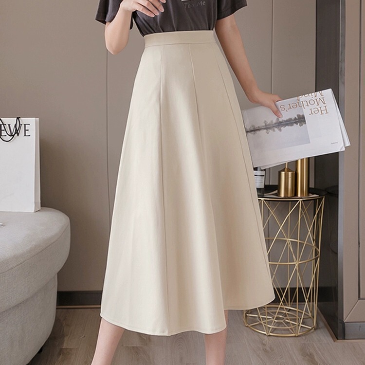 apricot High Waist Umbrella Skirt Women's Summer Mid-length High Waist Small A- line Skirt creamy-white Skirt Spring and Autumn