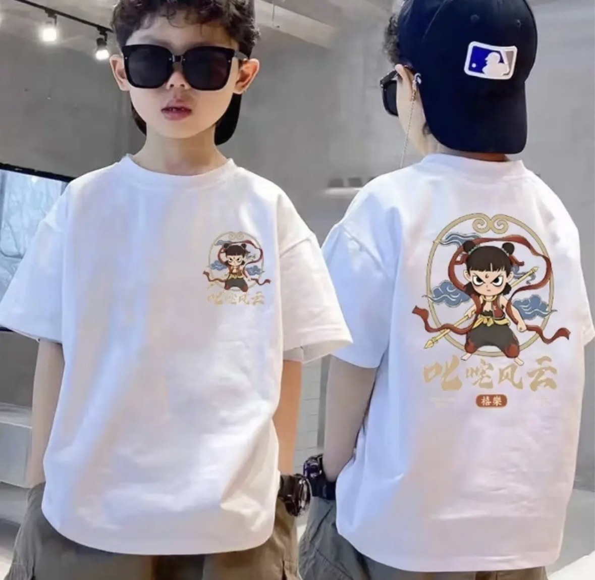 SLX-화이트 Nezha 반팔 백 라벨