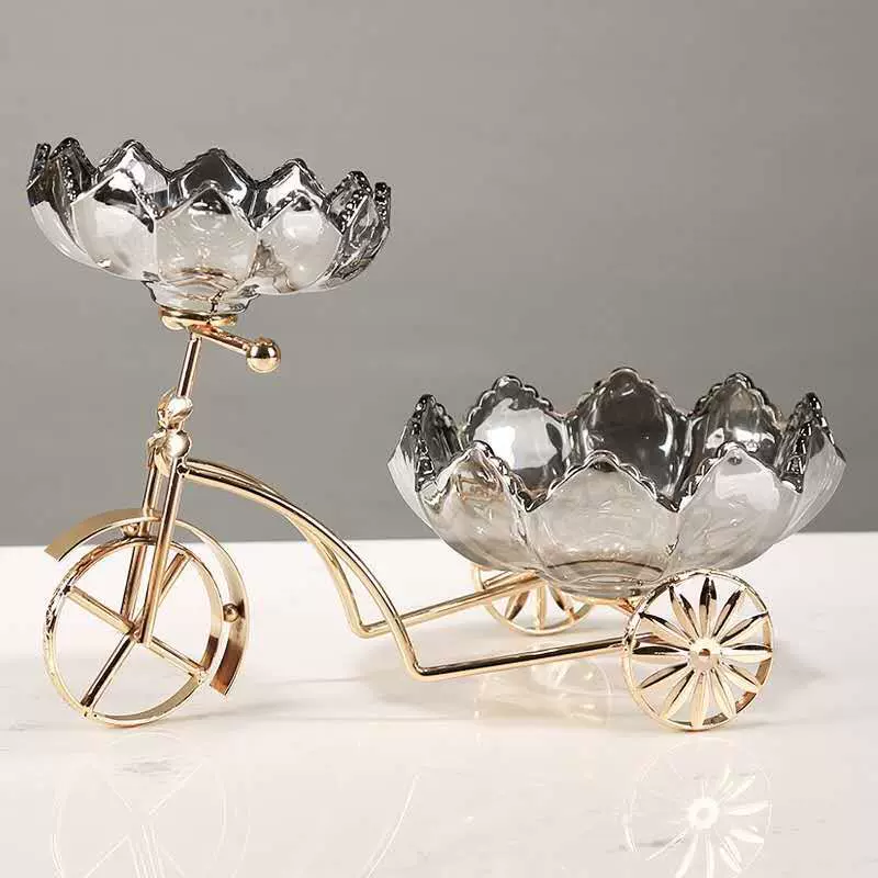 创意自行车玻璃果盘干果盘现代简约家居客厅餐桌北欧风格台摆件