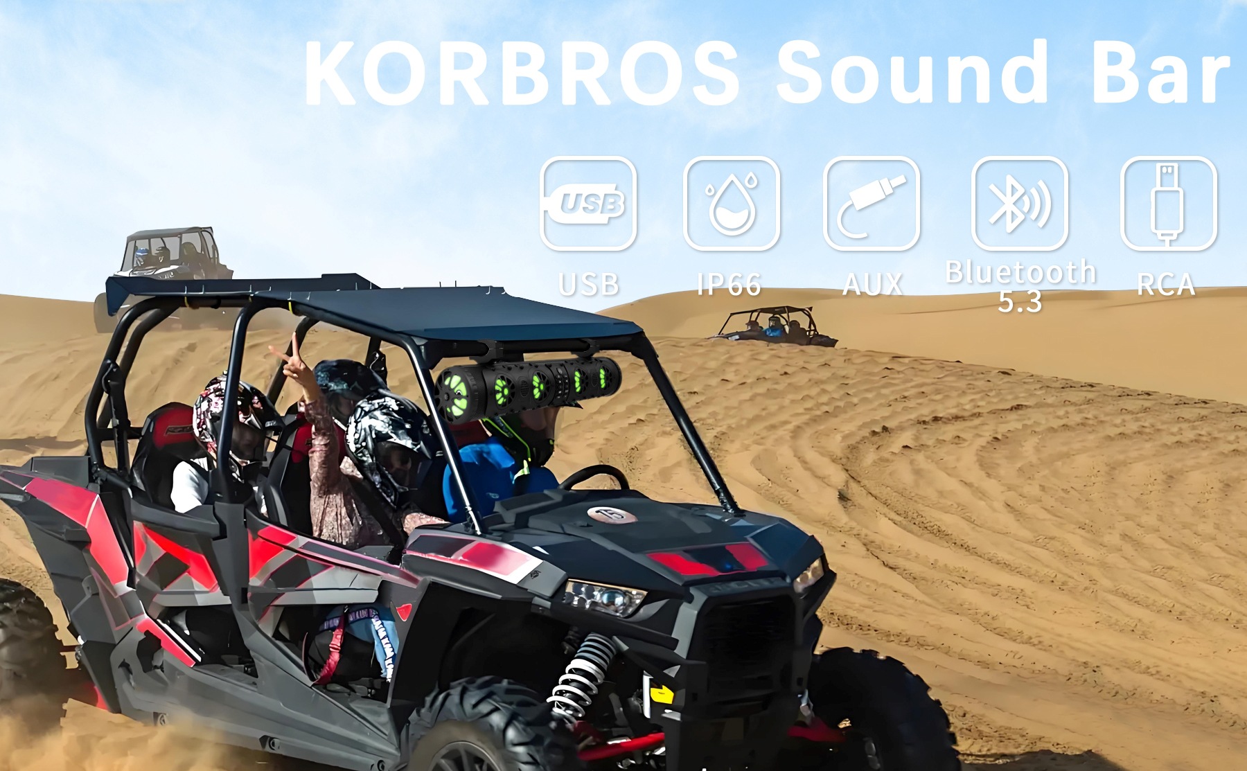 27inch Utv Golf Cart Atv Beach Vehicle Soundbar Bluetooth Speaker with USB and Aux Led