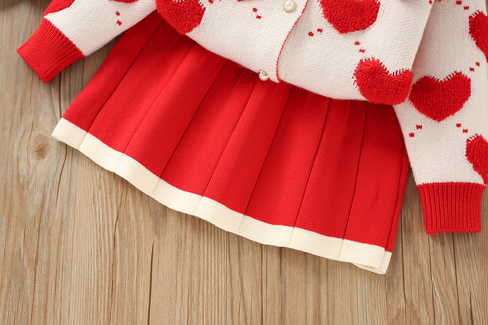 480g Weight Kids Clothing Sets Children's Clothing Type Long Sleeve Sleeve Length Polyacrylonitrile Fiber Fabric Type Skirt Sets Sets Type 2 Pieces Set Quantity Holiday, Daily, Selfie Occasion Round Neck Neckline Regular Fit Fit Type Heart Shape Pattern Winter, Spring, Autumn Season Girl'S Gender Casual, Elegant, Cute Style Casual Elegant Cute Heart Shape Polyacrylonitrile Fiber Girls Clothing Sets 9