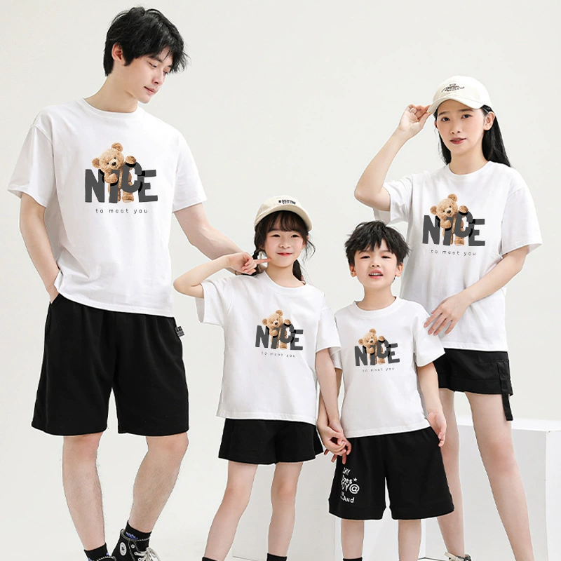 Cotton children's T-shirt, custom-made, 200 gram, family style, European style, with little bears