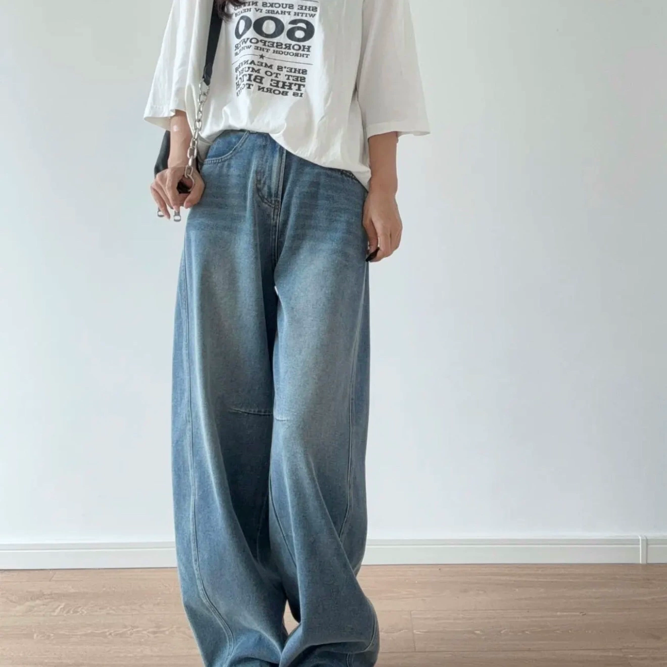 Американский ретро джинсы ятаган женский весенний новый стиль большой размер, высокая талия, свободные, тонкие, широкие брюки