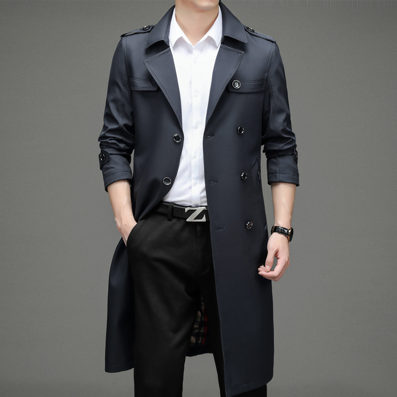 Mid-length windbreaker with suit collar for men's spring and autumn coat for middle-aged business casual coat