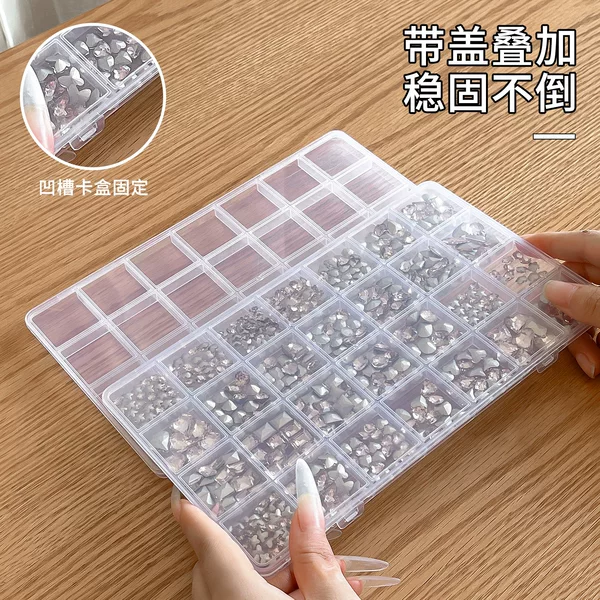 28-Compartment Storage Box for Nail Tools with Flip Cover and Fixed Buckle, Wholesale Acrylic Storage Box for Wearable Nails and Accessories