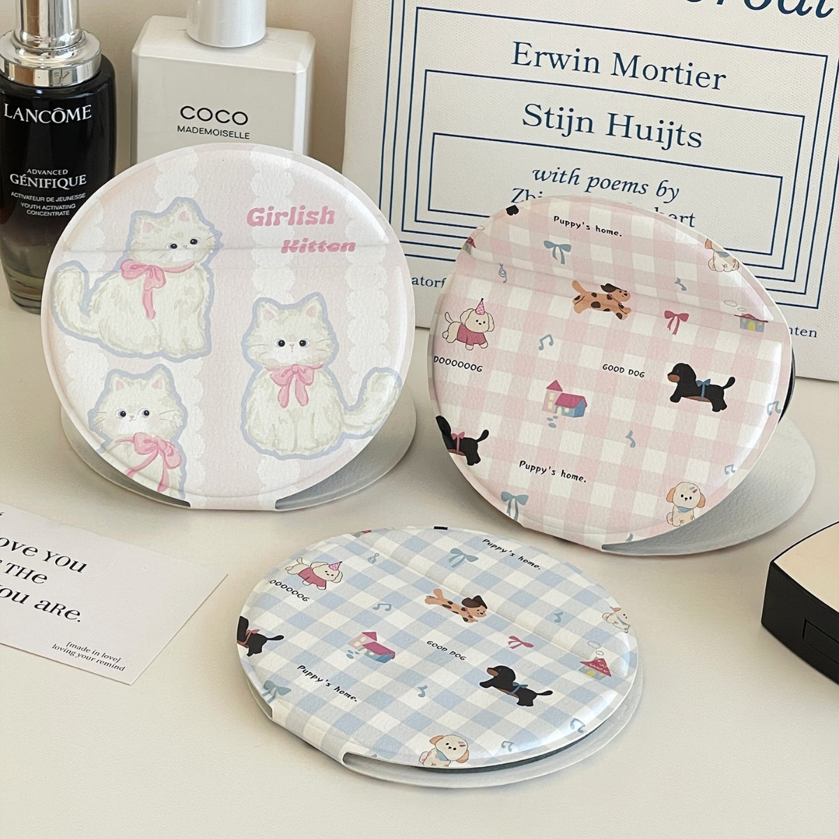 Espejo pequeño espejo portátil portátil espejo de maquillaje plegable escritorio escritorio lindo dormitorio de estudiantes espejo de tocador redondo mujer