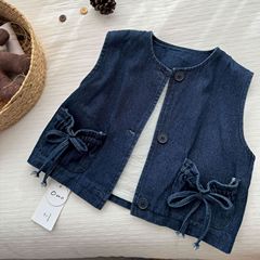Korean vest for girls 2025 spring new pastoral and versatile style cute bow soft denim vest