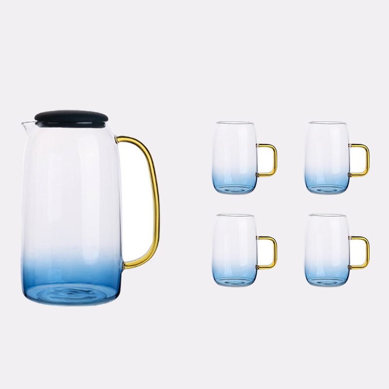 Botella de agua fría vidrio resistente al calor de alta temperatura a prueba de explosiones hogar de gran capacidad juego de té taza de mármol azul botella de agua fría