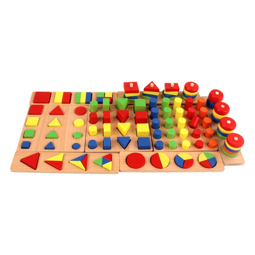 Educación temprana educación cinco conjuntos de columnas bebé inteligencia geométrica forma de la Junta juego bloques de construcción juguete enseñanza ayuda niños iluminación