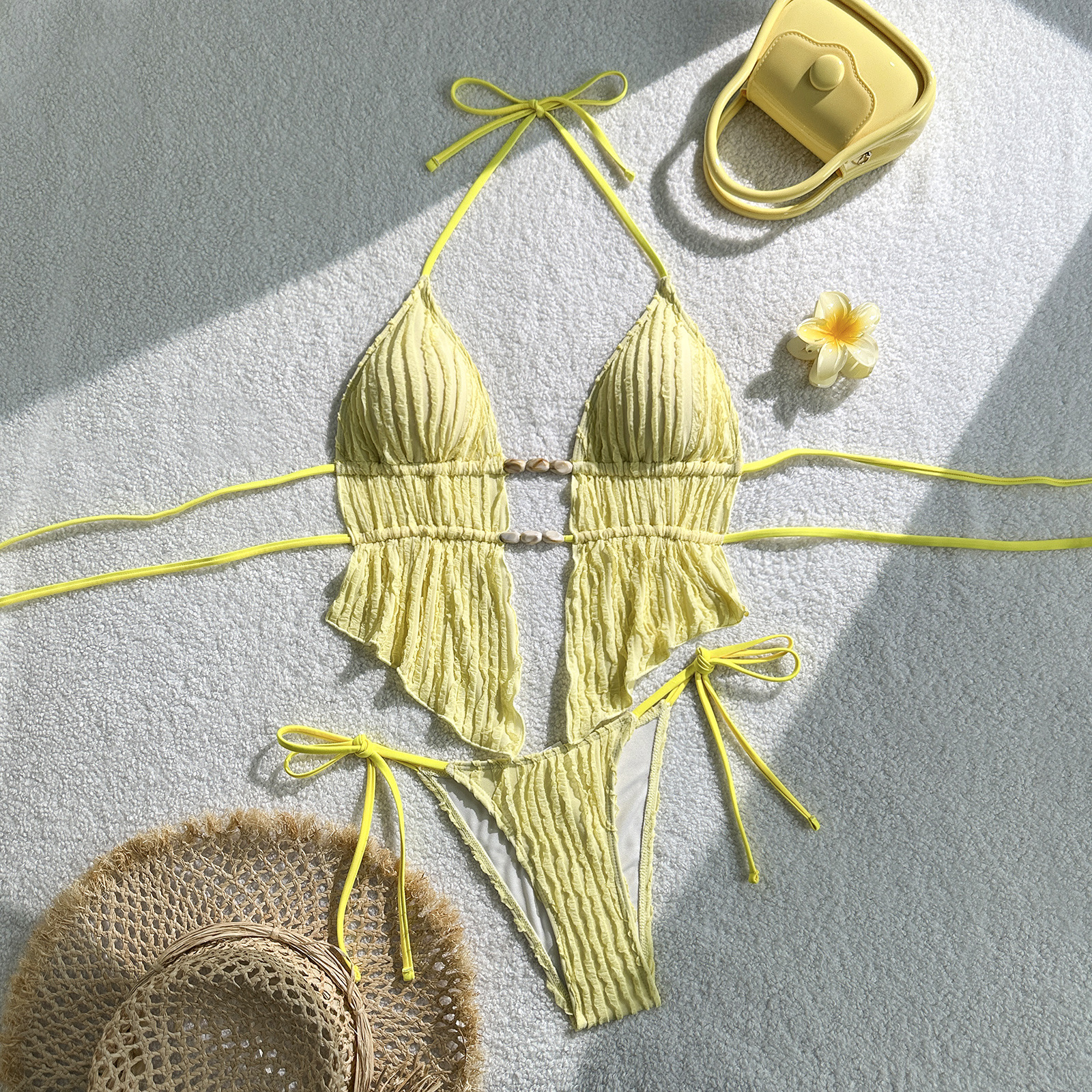 Women's Solid Color Bikini Set Two-Piece Swimsuit Sexy Halter Top And High-Waisted Bottom For Beach Pool Vacation_voghion.com
