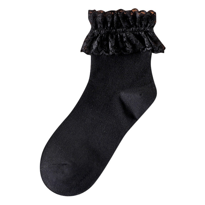 New lace Japanese style women's lolita solid color mid-calf length socks lolita black and white sweet casual socks