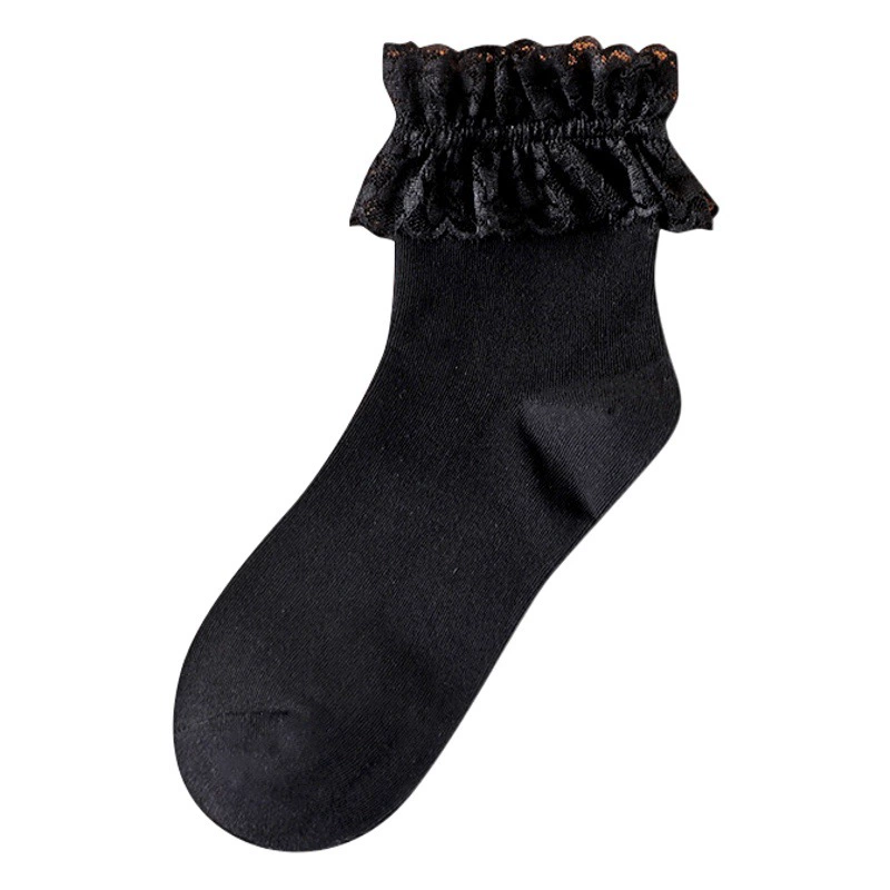 Новые кружевные женские однотонные носки средней длины в японском стиле В Стиле Лолита, черно-белые милые повседневные носки