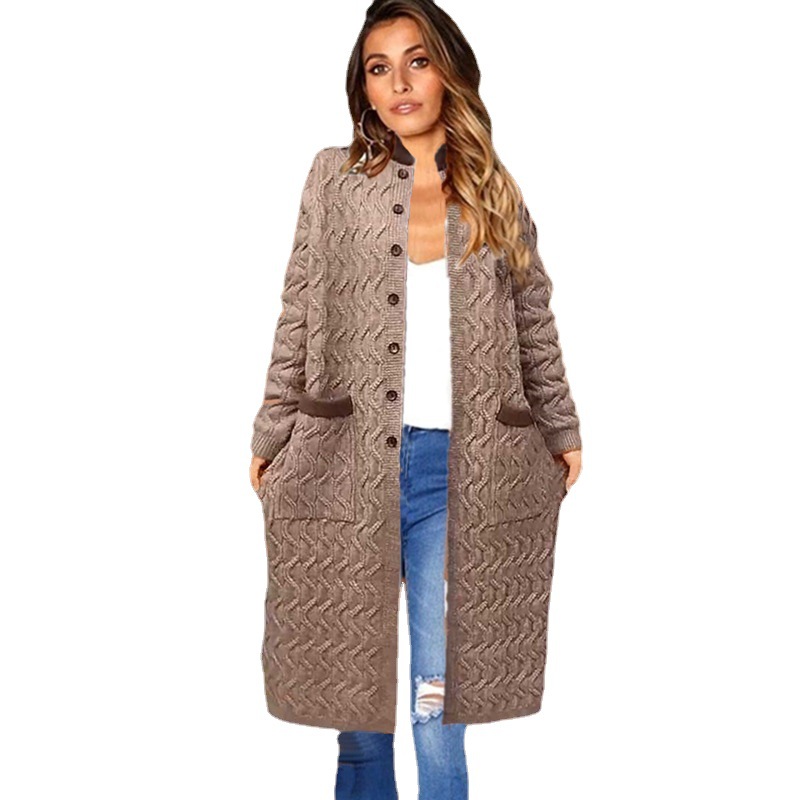 Comercio transfronterizo europeo y americano nuevo botón largo cardigan Delgado suéter de punto Amazon nueva chaqueta suéter mujeres