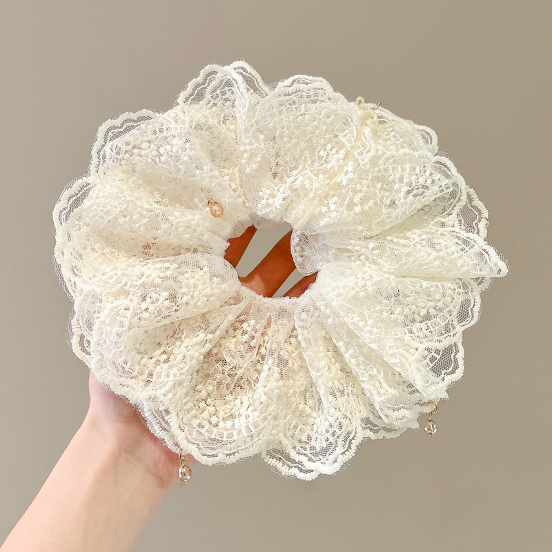 Corbata de pelo de intestino de lunares de crema grande coreana, gomas de goma de cola de caballo suaves para mujer, accesorios para el cabello de bola, accesorios para el cabello, cuerda para la cabeza