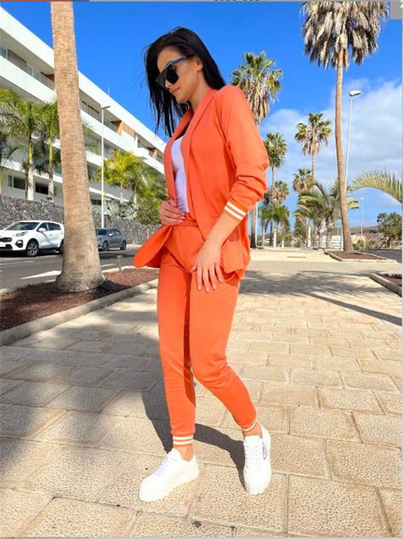 Women's clothing fashion suit casual solid color long-sleeved suit and trousers two-piece set_mkmklike.com
