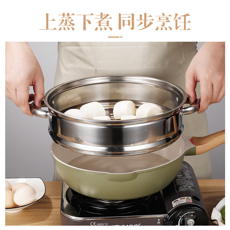 Nueva Morandi aluminio wok maifan piedra antiadherente pan estufa de doble uso hogar wok al por mayor