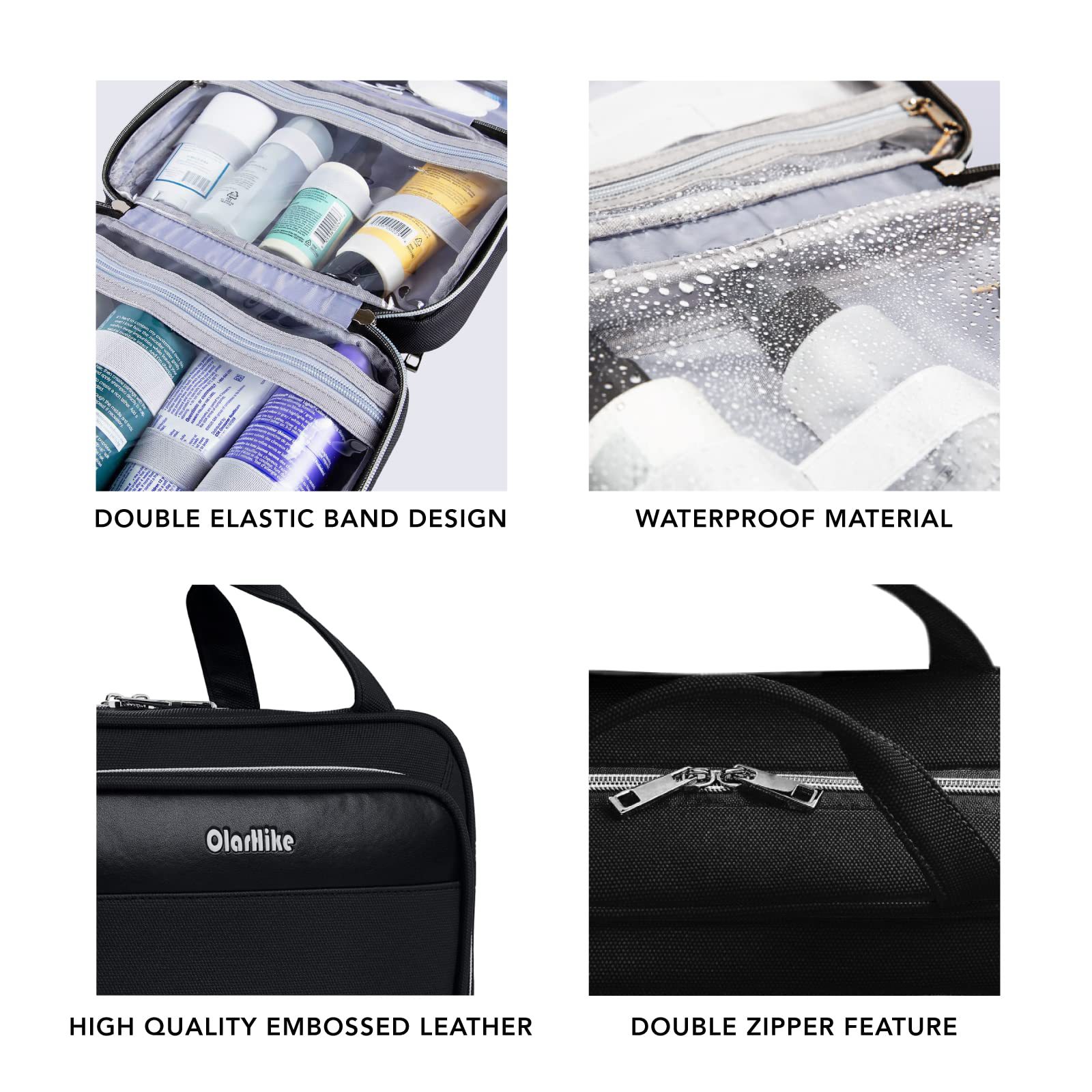 Kulturbeutel, wasserdichter Reise-Kulturbeutel für Make-up und Schmuck, Leder-Umhängetasche mit Schmuckfach, Reise-Make-up-Tasche_voghion.com