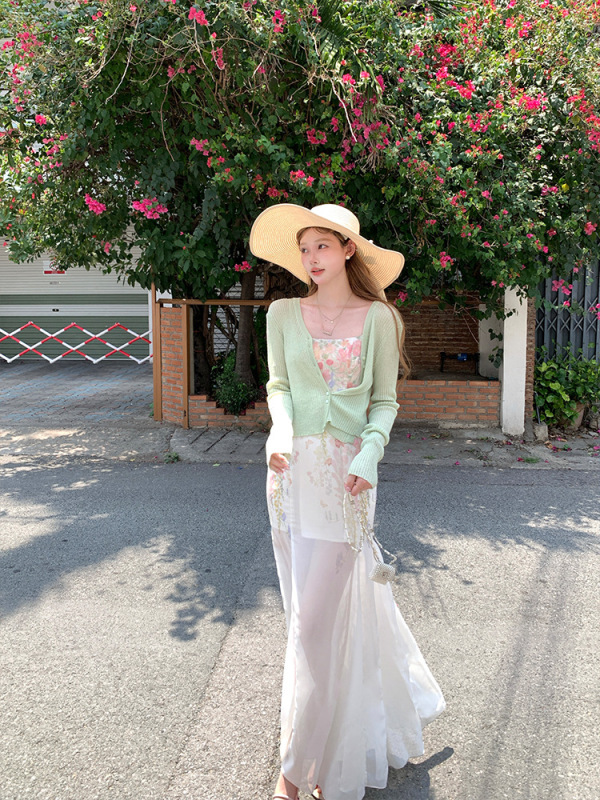 Acaine纯色短款长袖针织开衫外套女夏季外搭叠穿防晒衫法式上衣|undefined
