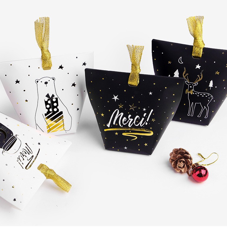 Navidad tarjeta blanca impresión en blanco y negro caja de regalo pequeña caja de regalo dulces caja de papel plegable caja de regalo pequeño paquete