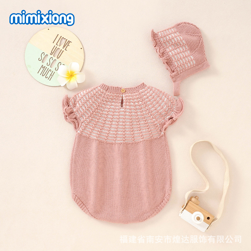 ins热卖款可爱荷叶边连体哈衣+帽子