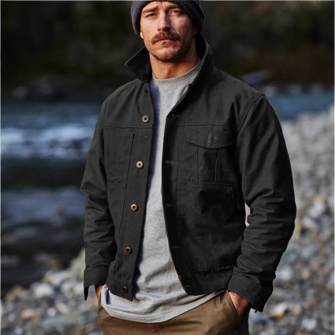 2025 primavera nueva chaqueta de hombre Amazon botón múltiple bolsillo europeo y americano chaqueta clásica retro independiente stand cardigan