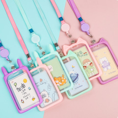 Cute silicone card holder for students, cartoon bus meal card protective cover, high-looking lanyard, transparent campus card wholesale