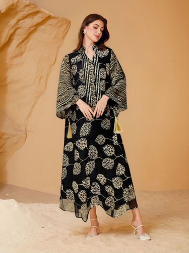 SW68 Muslim Embroidered Sequin Plus Size Women's Western Arab Dubai New Style Robe