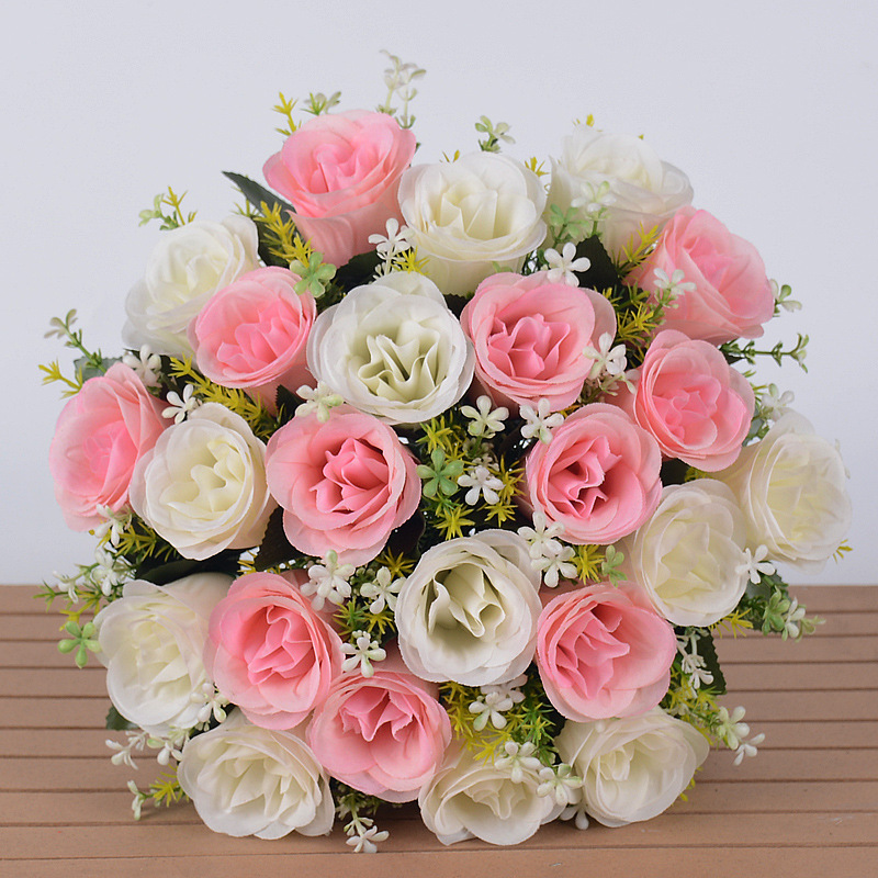 Ramos de rosas artificiales de seda (flores secas), para decoración de bodas (sendero), hogar, mesas o centros de mesa.